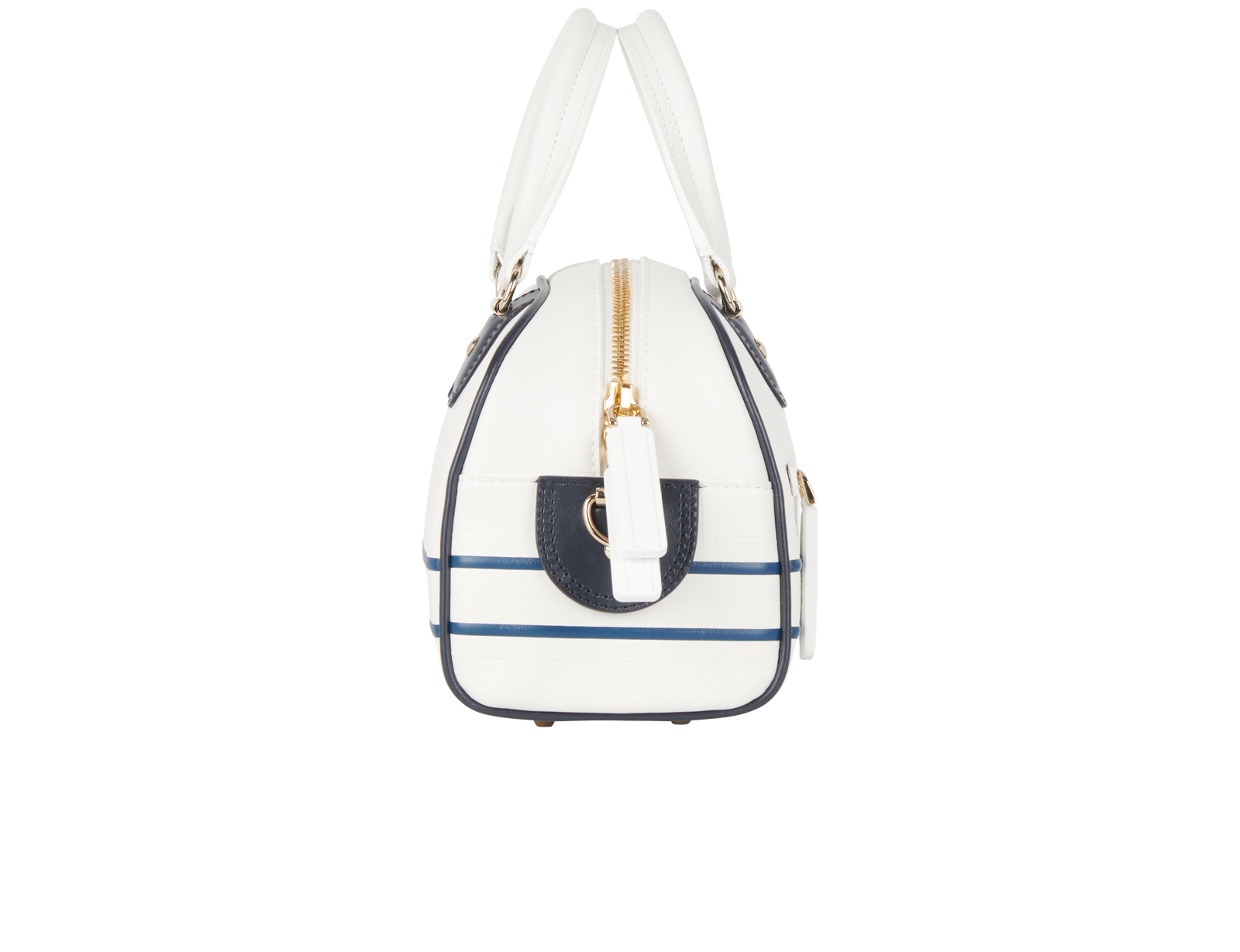Small Bowling Bag, &pound;1,500, Handbags, Black/Blue/White, Brass/Leather, Side view
